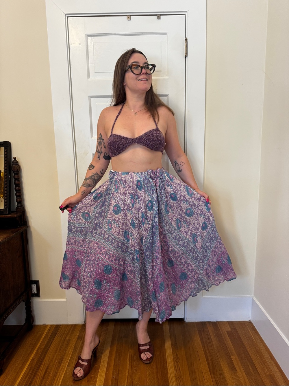 70s Indian Cotton Lavender Maxi Skirt